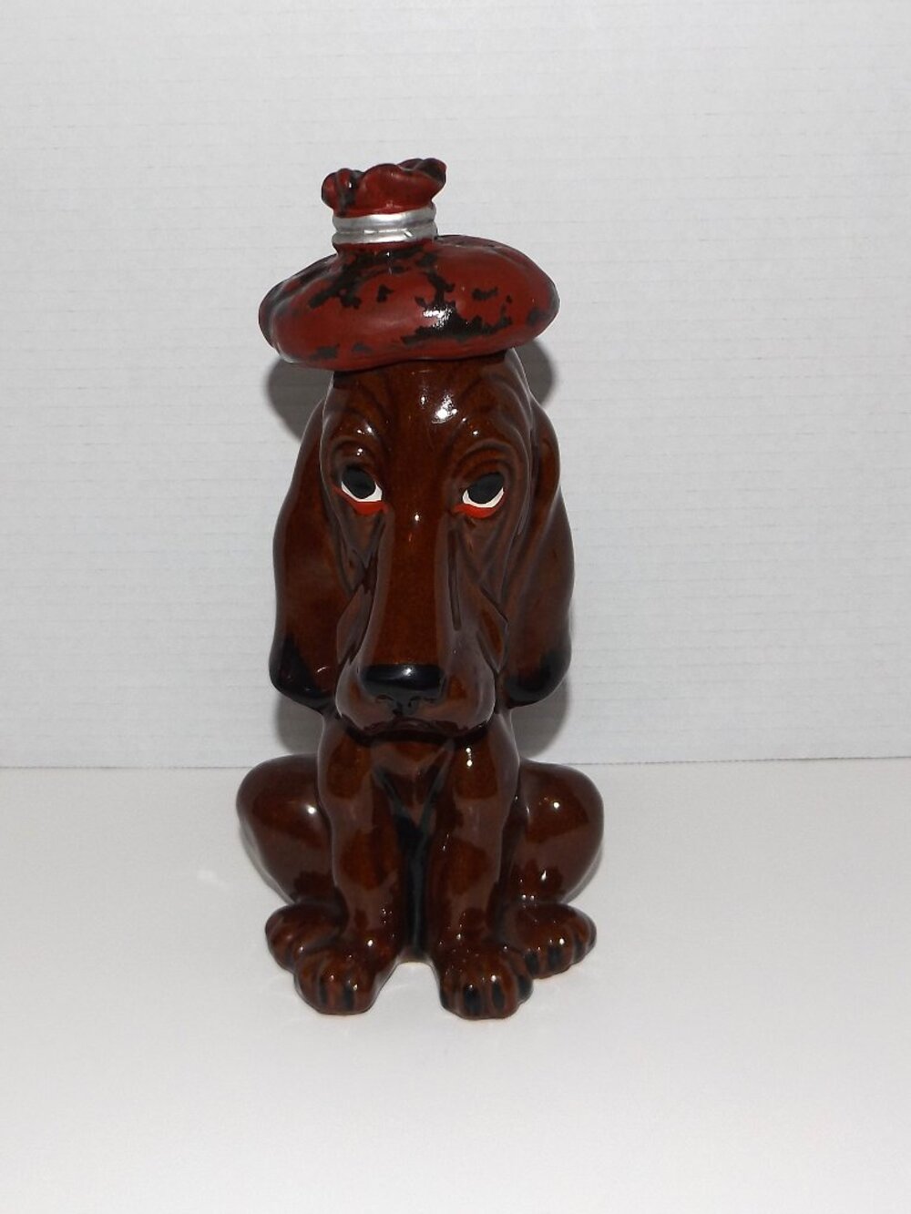1950s Enesco Japan Brown Redware Ceramic Hangover Hound Dog Liquor Decanter